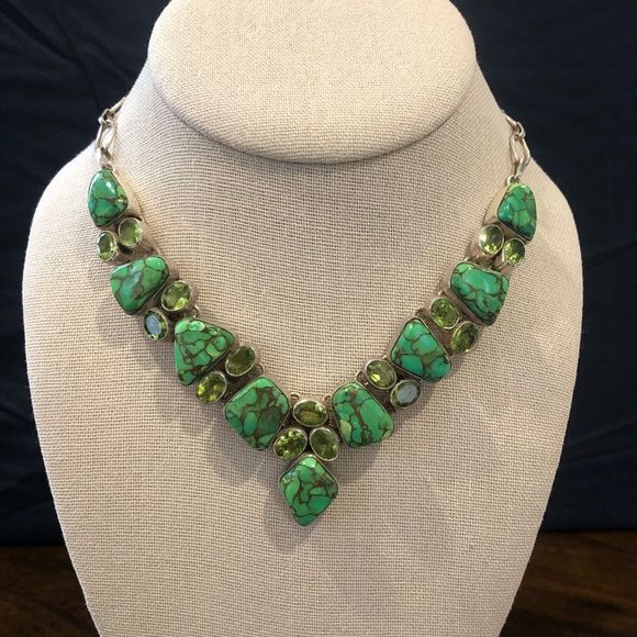 Mohave Lime Green Copper Infused Turquoise Peridot Sterling Silver Drop Earrings - Picture 10 of 16